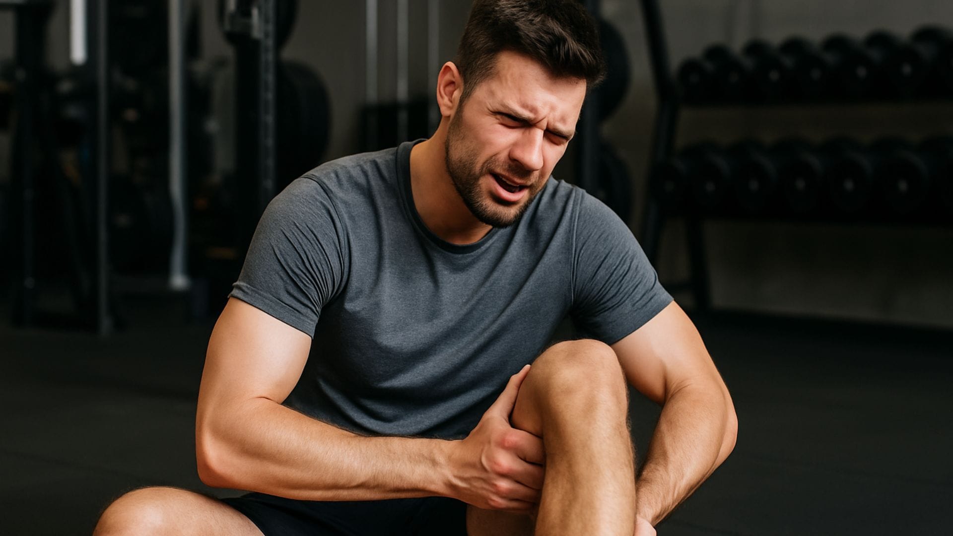 pessoa sentindo dor muscular após treino na academia
