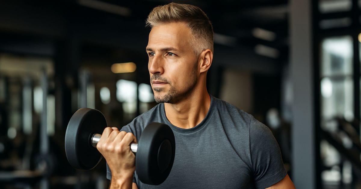 Homem maduro treinando musculação com foco em ganho de massa muscular após os 40